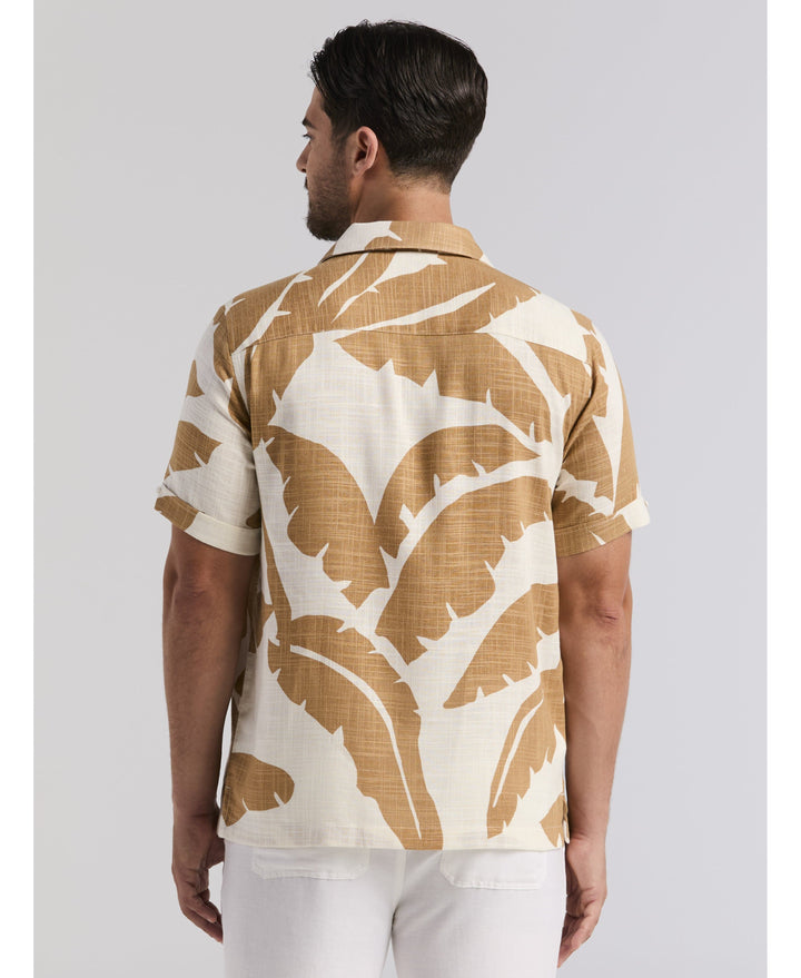 Linen Blend Palm Print Shirt-Casual Shirts-Cubavera