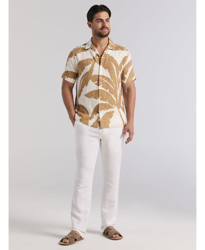 Linen Blend Palm Print Shirt-Casual Shirts-Cubavera