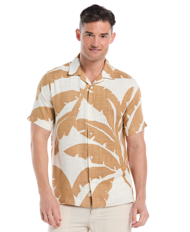 Linen Blend Palm Print Shirt (Egret) 
