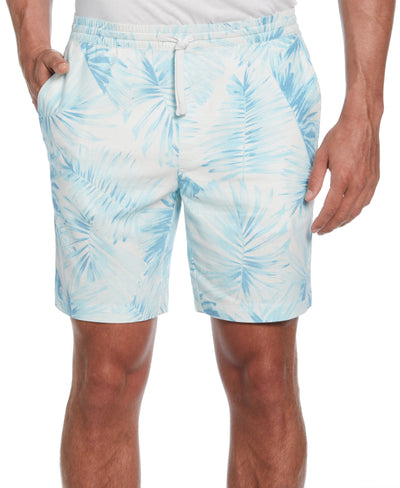 Linen Blend Palm Print Short (Aqua Esque) 