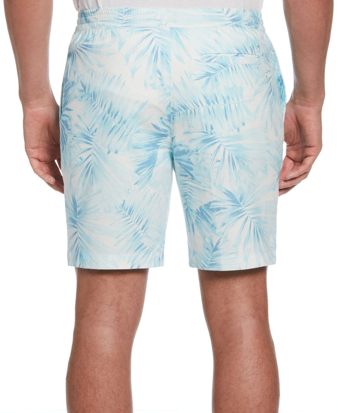Linen Blend Palm Print Short (Aqua Esque) 