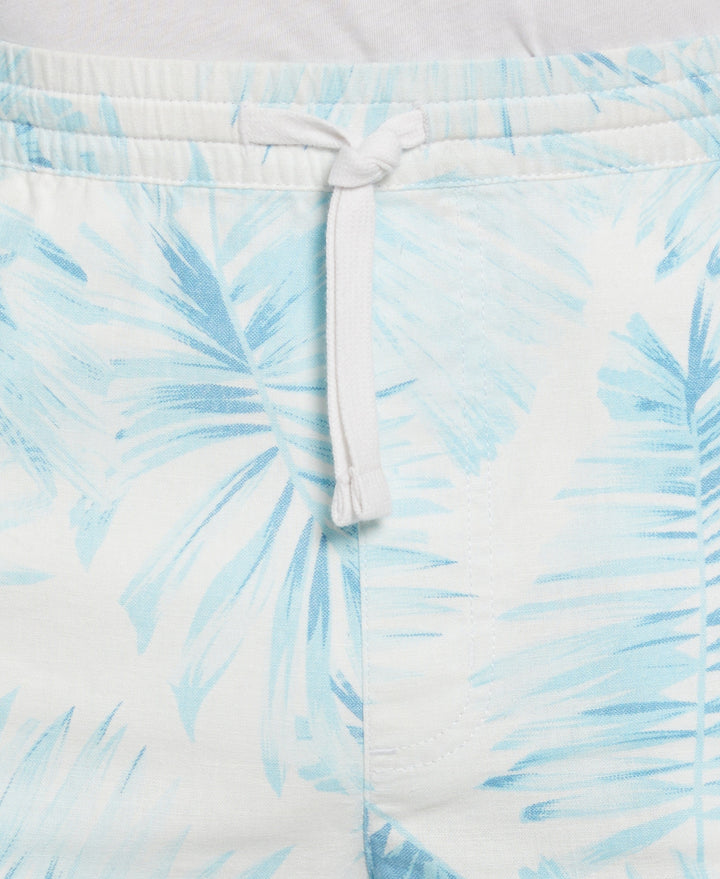 Linen Blend Palm Print Short (Aqua Esque) 