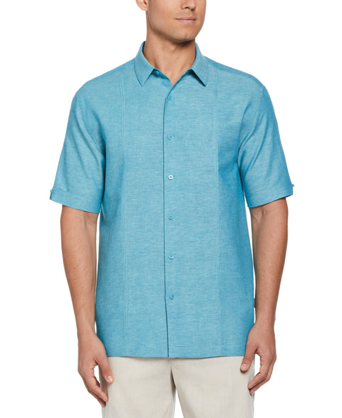 Linen Blend Panel Shirt (Crystal Teal) 