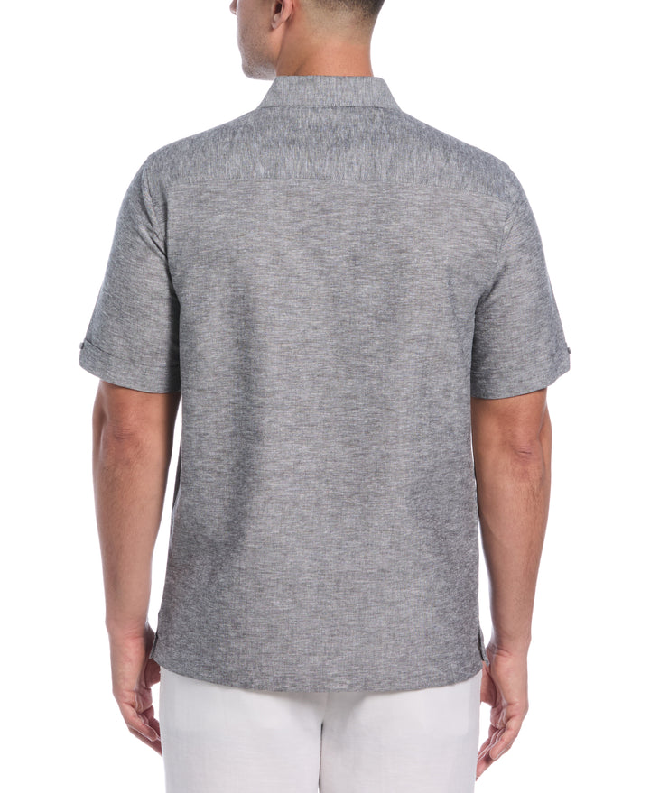 Linen Blend Tuck Panel Shirt (Jet Black) 