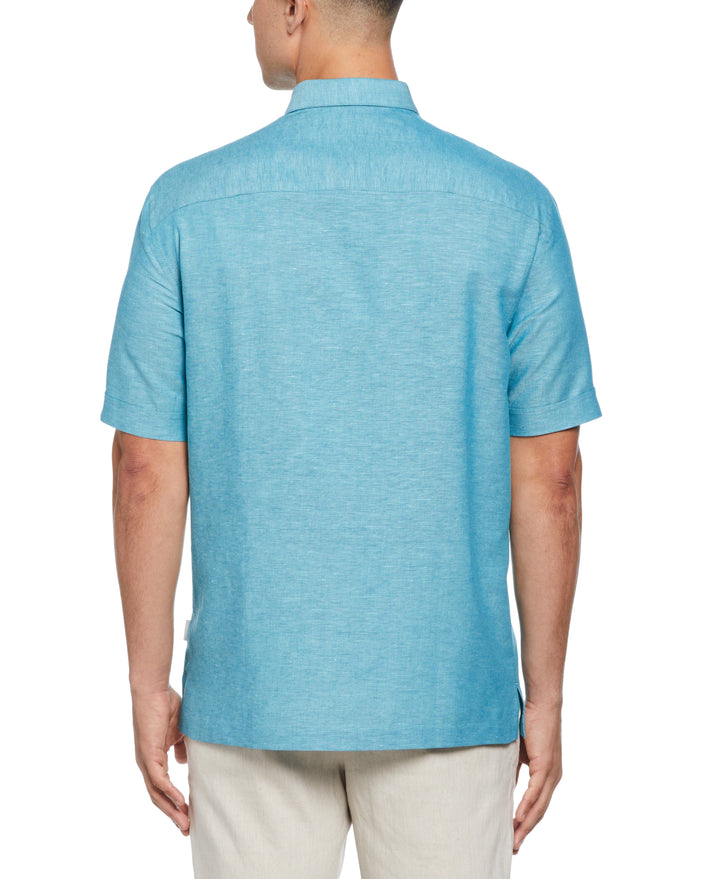 Linen Blend Panel Shirt (Crystal Teal) 