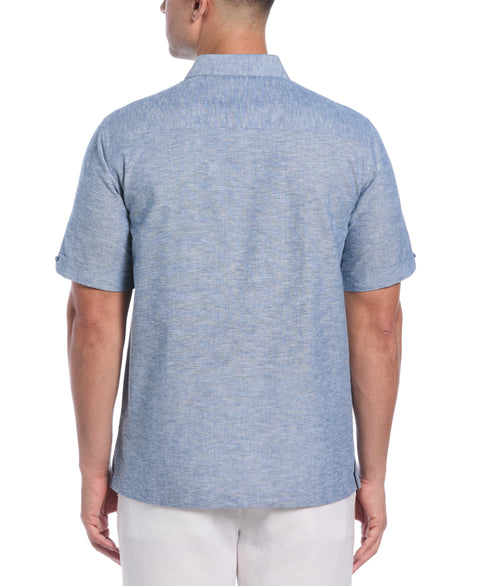 Linen Blend Panel Shirt (Dark Blue) 