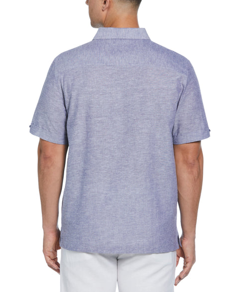 Linen Blend Panel Shirt (Skipper Blue) 