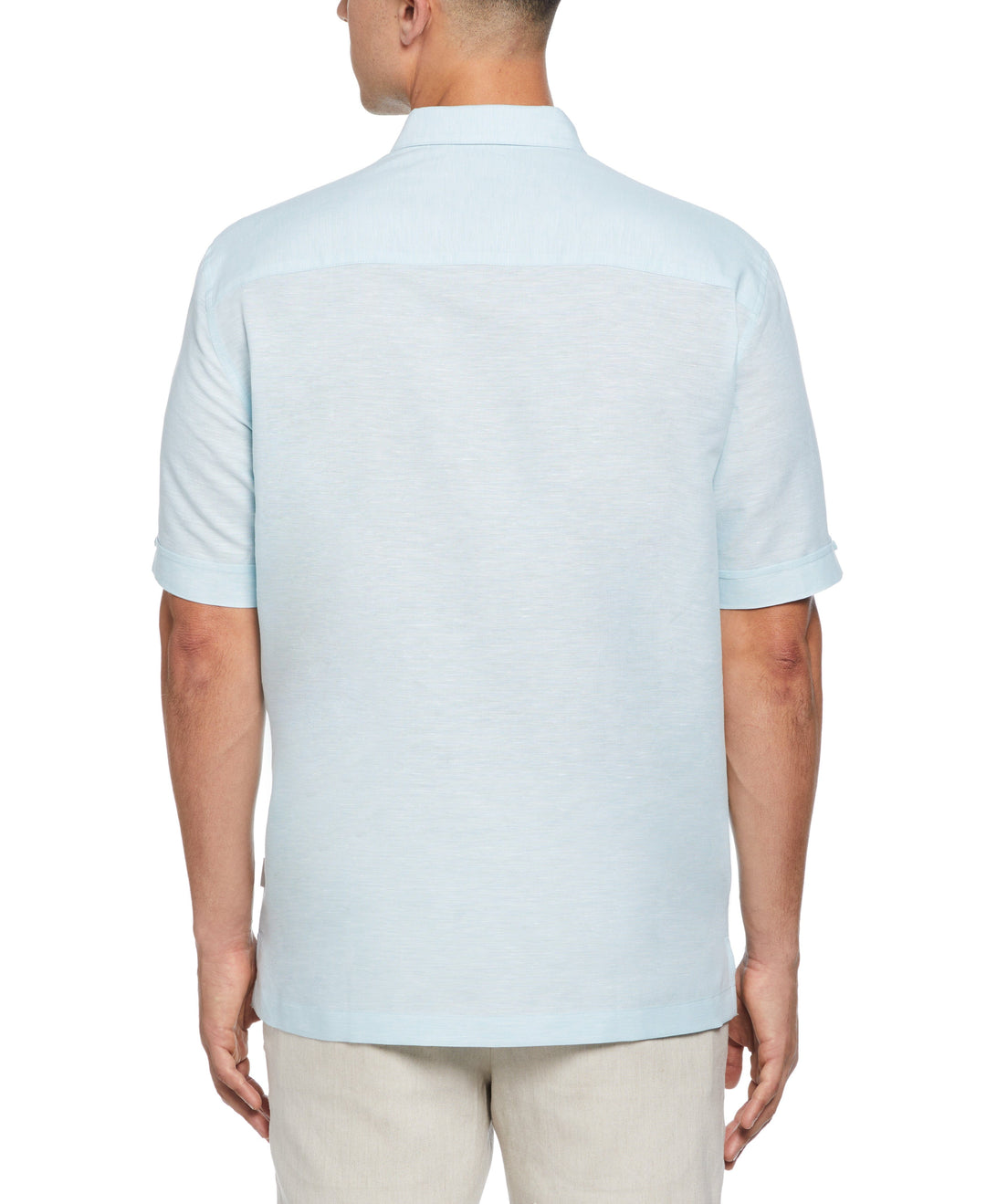 Linen Blend Panel Shirt (Aquatic) 
