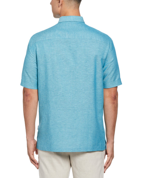 Linen Blend Panel Shirt (Crystal Teal) 