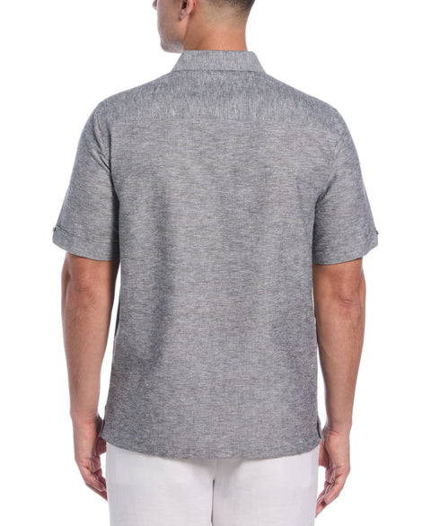 Linen Blend Panel Shirt (Jet Black) 