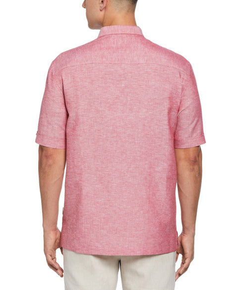 Linen Blend Panel Shirt (Tango Red) 