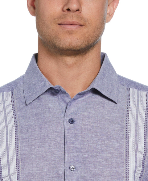 Linen Blend Panel Shirt (Skipper Blue) 