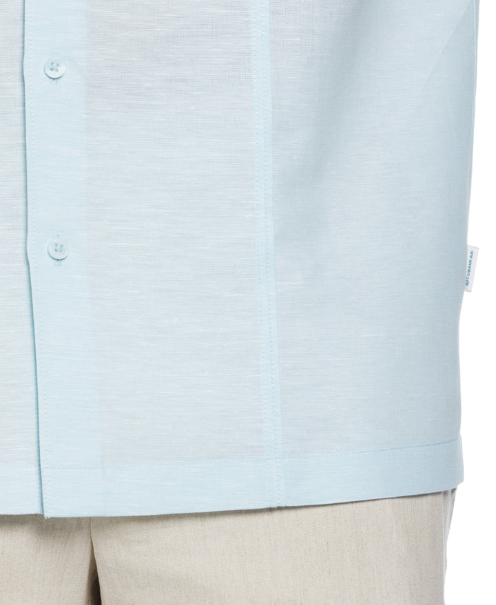 Linen Blend Panel Shirt (Aquatic) 