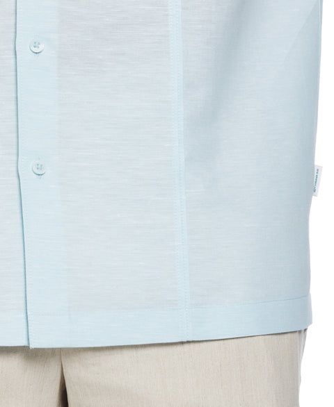 Linen Blend Panel Shirt (Aquatic) 