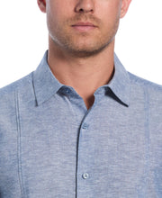 Linen Blend Panel Shirt (Dark Blue) 