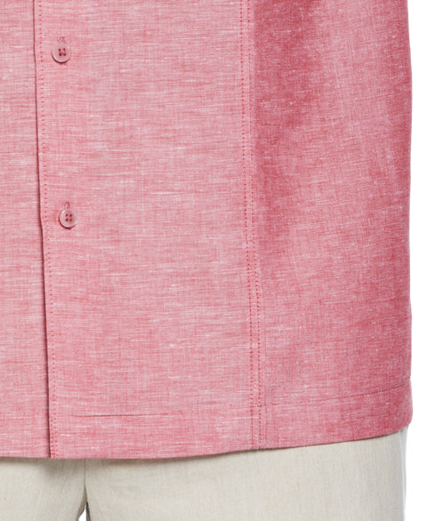 Linen Blend Panel Shirt (Tango Red) 
