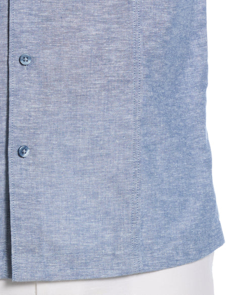 Linen Blend Panel Shirt (Dark Blue) 