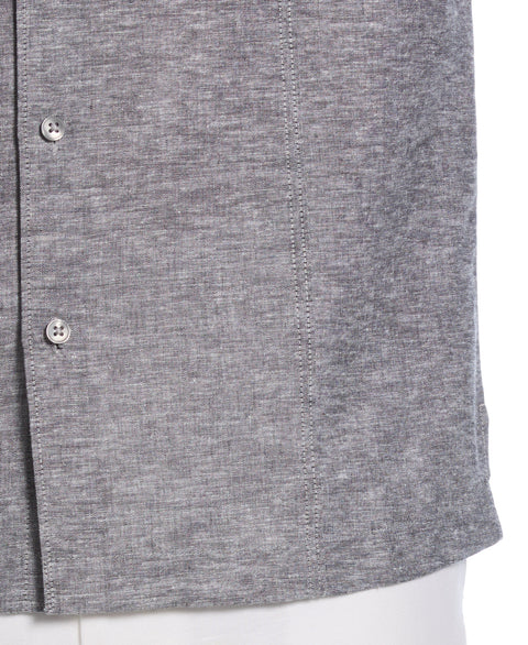 Linen Blend Panel Shirt (Jet Black) 