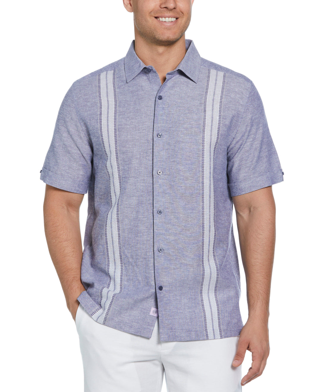 Linen Blend Panel Shirt (Skipper Blue) 