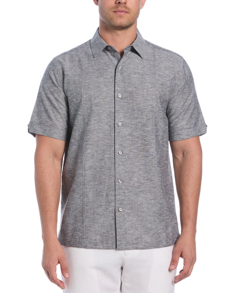 Linen Blend Panel Shirt (Jet Black) 