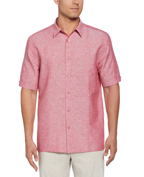 Linen Blend Panel Shirt (Tango Red) 