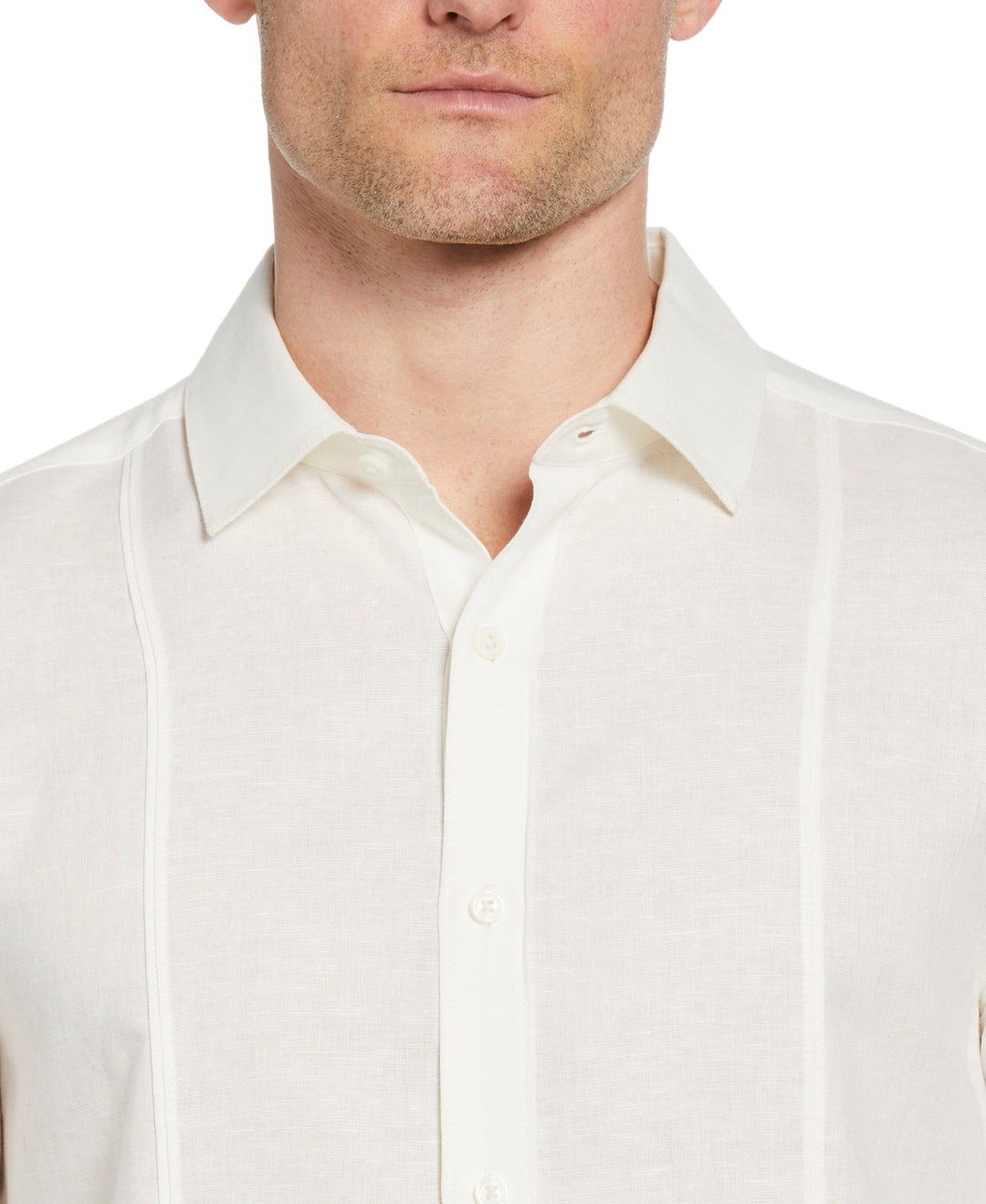 Linen-Blend Pintucks Guayabera Shirt (Coconut Milk) 