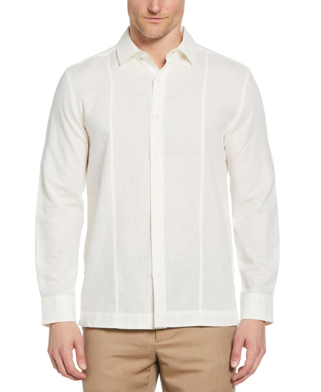 Linen-Blend Pintucks Guayabera Shirt (Coconut Milk) 