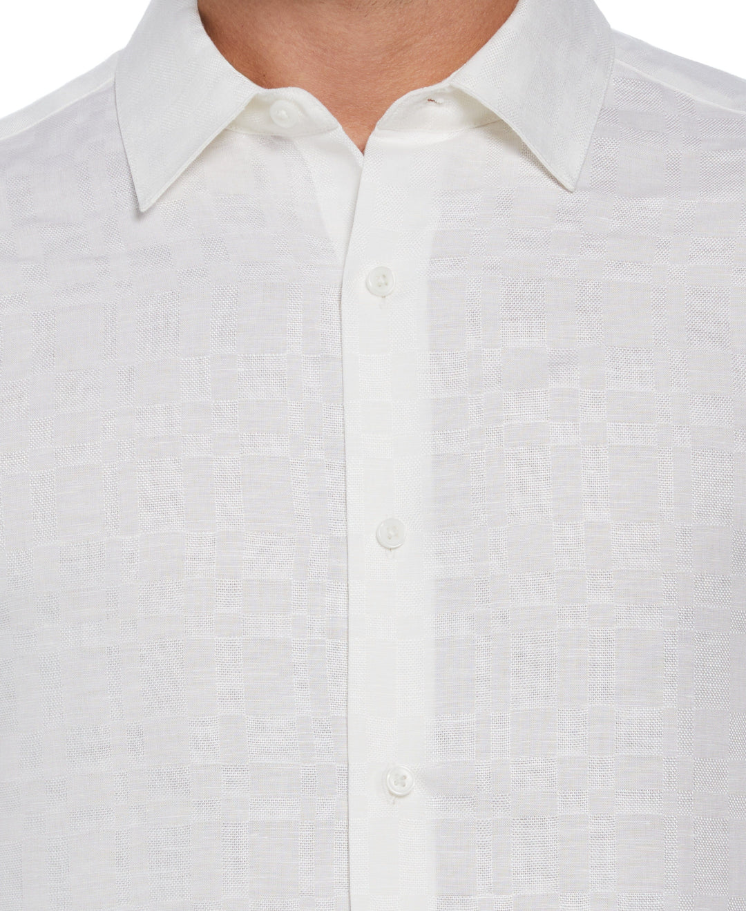 Linen Blend Plaid Dobby Shirt (Brilliant White) 