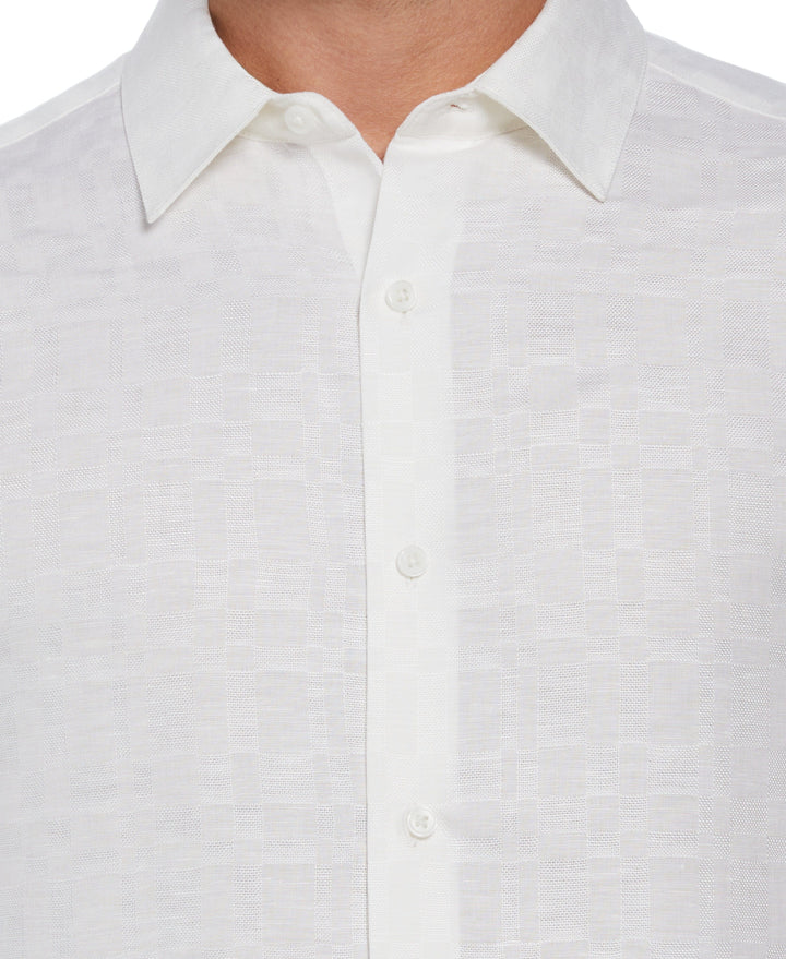 Linen Blend Plaid Dobby Shirt (Brilliant White) 