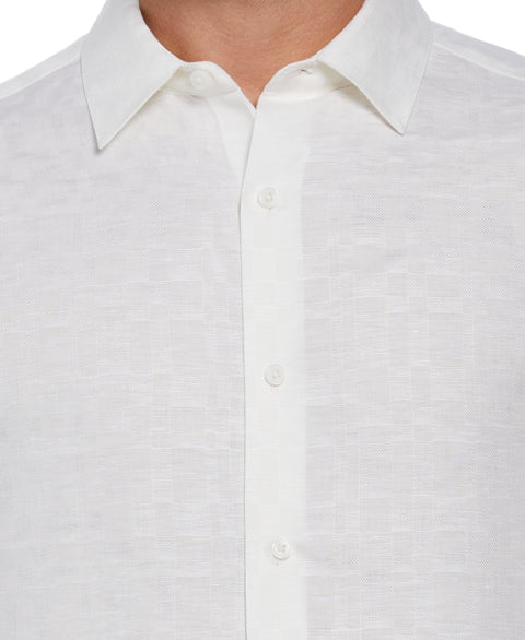 Linen Blend Plaid Dobby Shirt (Brilliant White) 