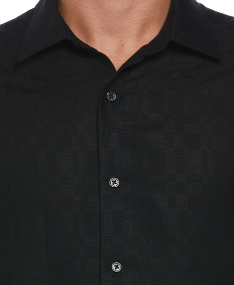 Linen Blend Plaid Dobby Shirt (Jet Black) 