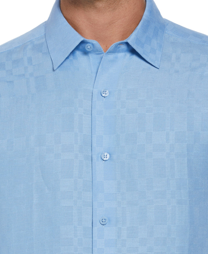 Linen Blend Plaid Dobby Shirt (Placid Blue) 