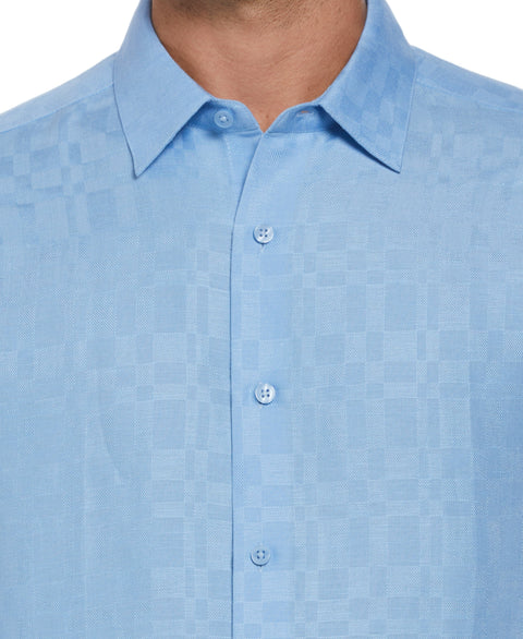 Linen Blend Plaid Dobby Shirt (Placid Blue) 