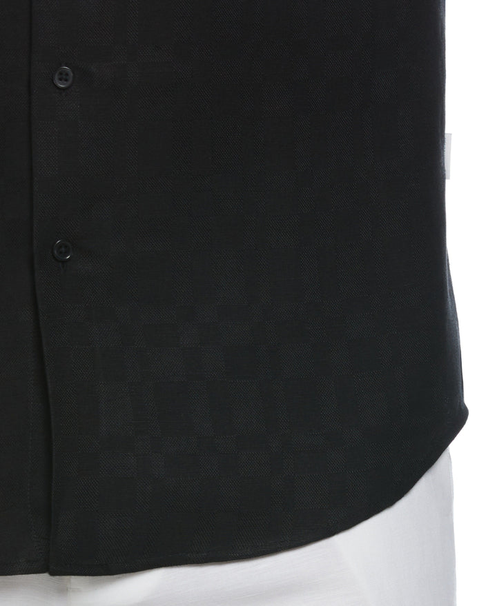 Linen Blend Plaid Dobby Shirt (Jet Black) 