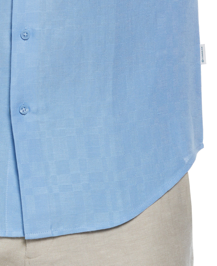 Linen Blend Plaid Dobby Shirt (Placid Blue) 