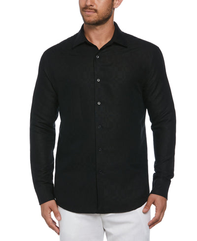 Linen Blend Plaid Dobby Shirt (Jet Black) 