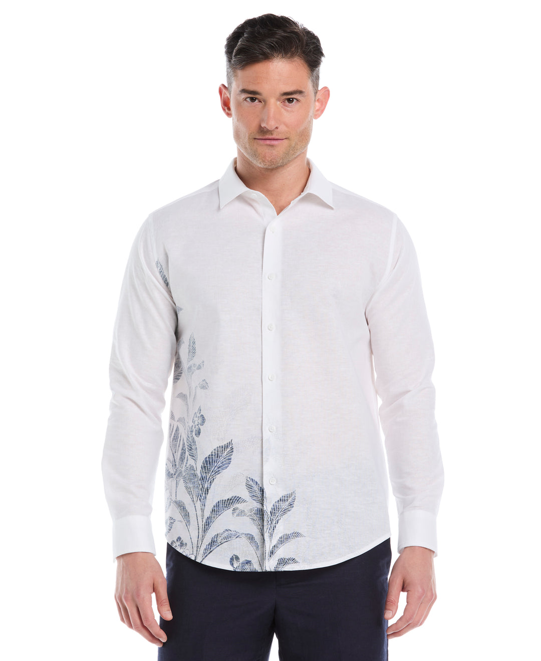 Linen Blend Print Shirt (Brilliant White) 