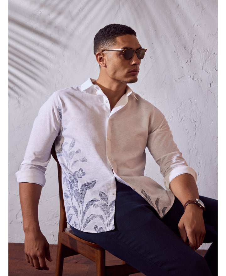 Linen Blend Print Shirt-Casual Shirts-Cubavera
