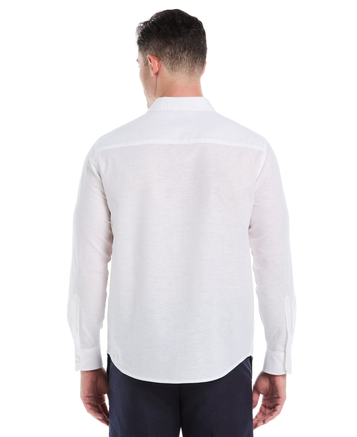 Linen Blend Print Shirt (Brilliant White) 