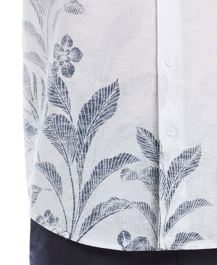 Linen Blend Print Shirt (Brilliant White) 