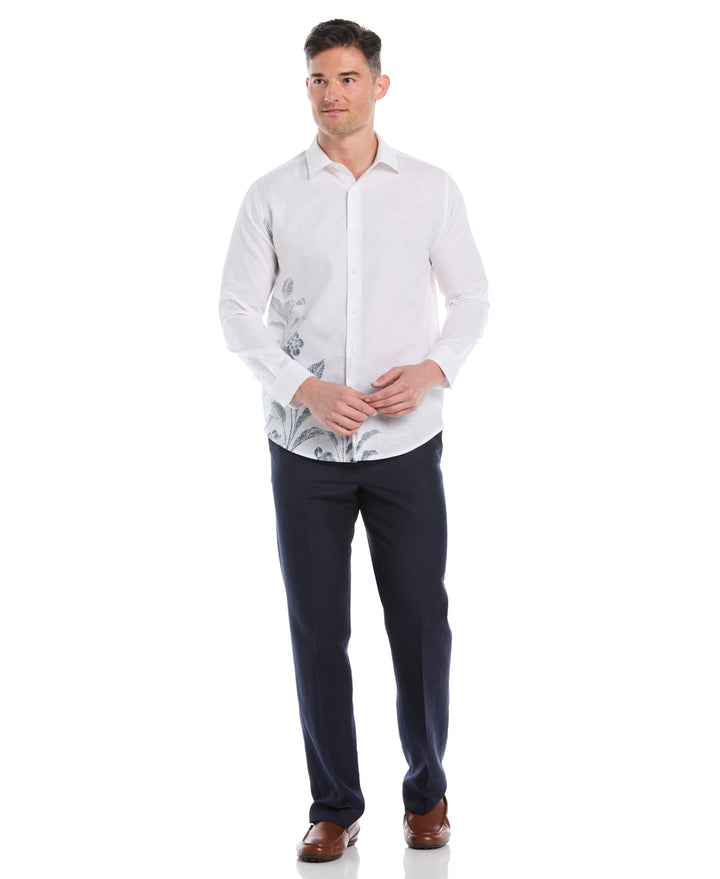 Linen Blend Print Shirt (Brilliant White) 
