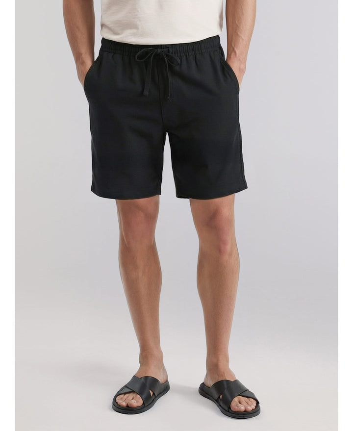 Linen-Blend Pull On Drawstring Shorts-Shorts-Jet Black-S-Cubavera