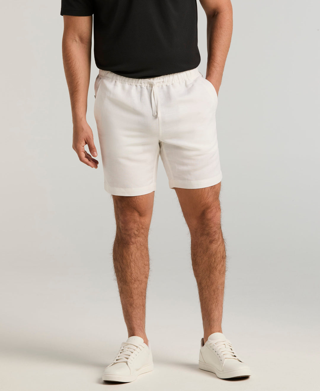 Linen Blend 7" Pull-On Drawstring Short (Brilliant White) 