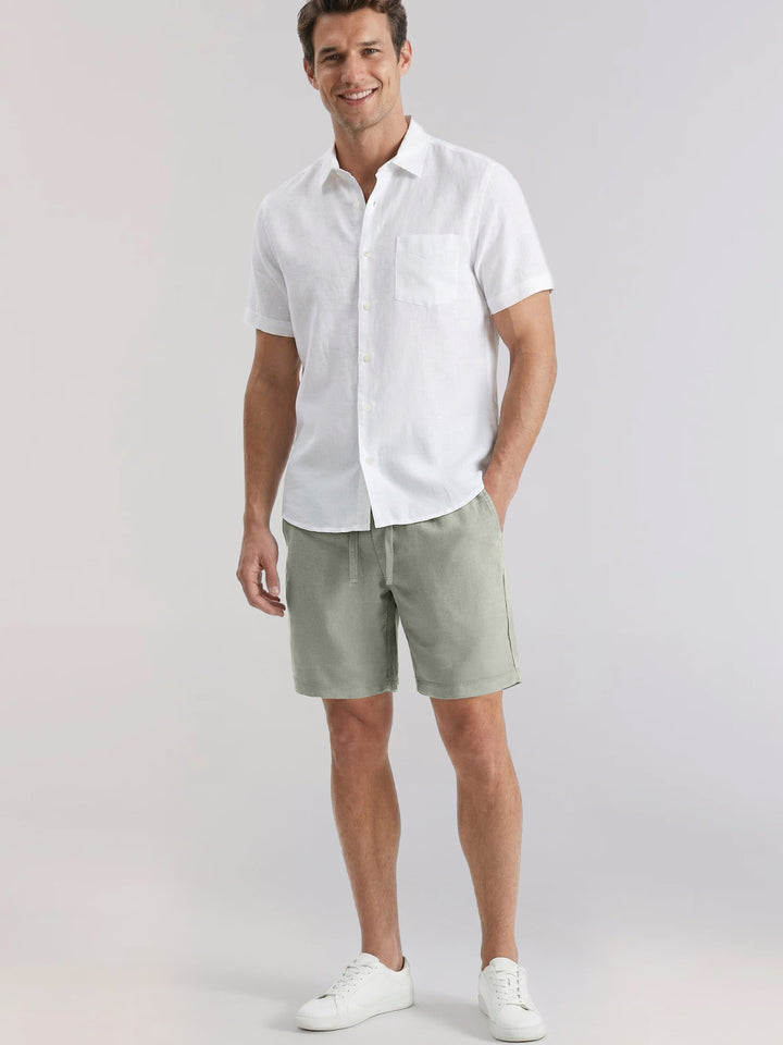 Linen Blend 7" Pull-On Drawstring Short (Green Milieu) 