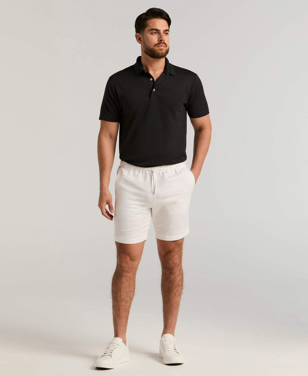 Linen Blend 7" Pull-On Drawstring Short (Brilliant White) 