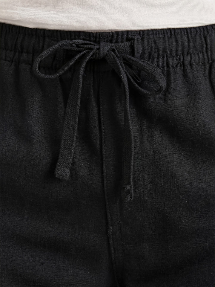 Linen Blend 7" Pull-On Drawstring Short (Jet Black) 
