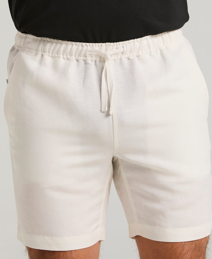 Linen Blend 7" Pull-On Drawstring Short (Brilliant White) 