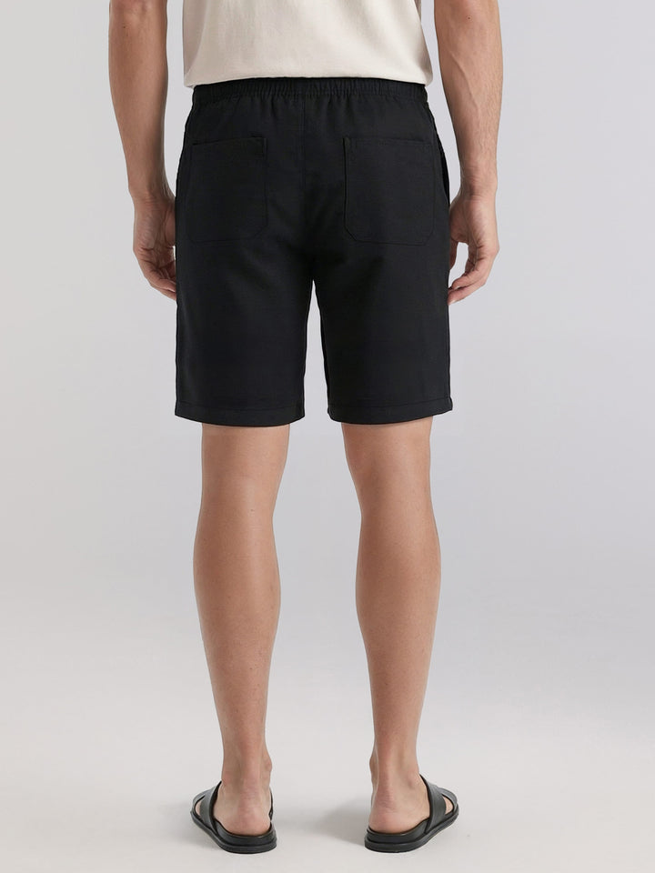 Linen Blend 7" Pull-On Drawstring Short (Jet Black) 