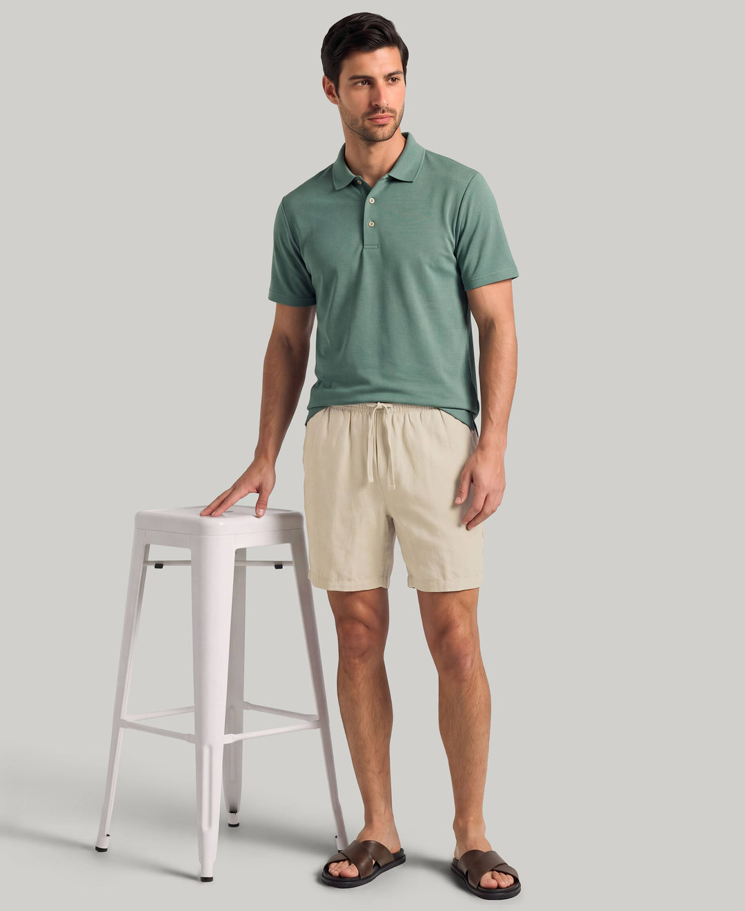 Linen Blend 7" Pull-On Drawstring Short (Island Fossil) 