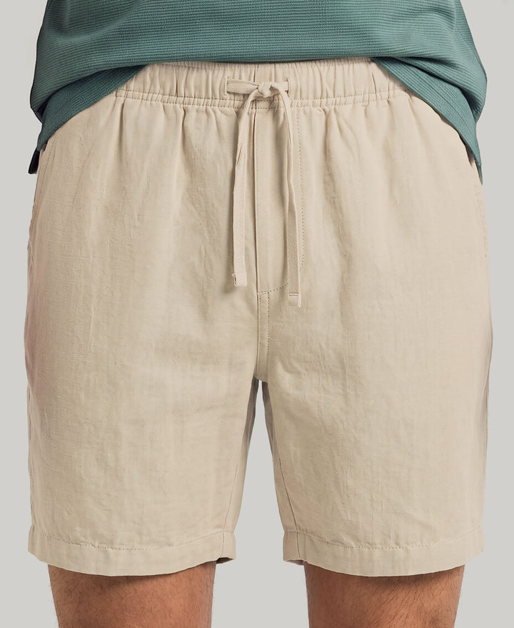 Linen Blend 7" Pull-On Drawstring Short (Island Fossil) 